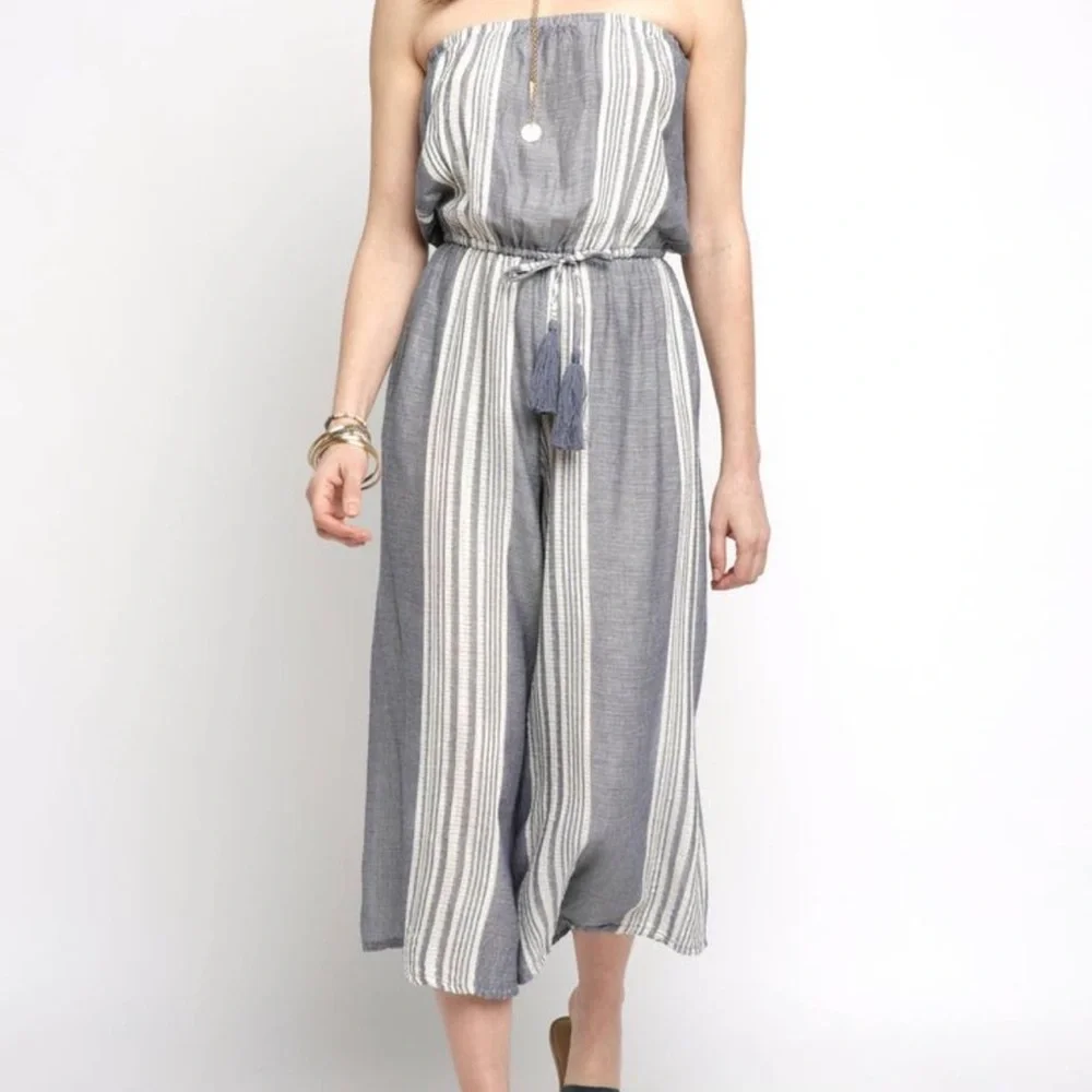 Juniper Blu Striped Strapless Jumpsuit - Picture 2 of 10
